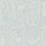 Poème D'Amour wallpaper in Mineral by Boråstapeter for Schumacher, whimsical pattern with fanciful figures and florals