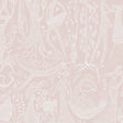 Poème d'Amour blush wallpaper by Boråstapeter for Schumacher, whimsical line art of fanciful figures and florals on a blush pink background.