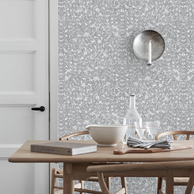 Romans Black by Boråstapeter Leaf Sketch Wallpaper – Schumacher 1766