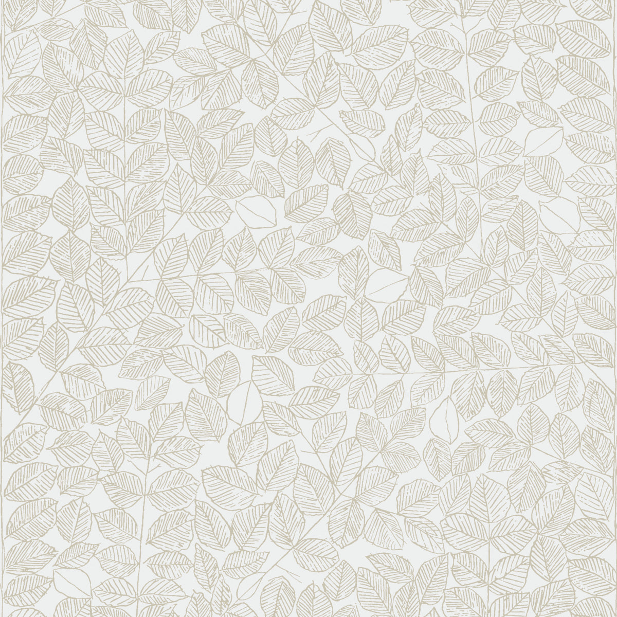 Romans Sand wallpaper by Boråstapeter for Schumacher, featuring a delicate leaf sketch pattern in neutral sand tones.