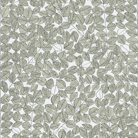 Romans Leaf wallpaper by Boråstapeter for Schumacher, designed by Viola Gråsten, featuring a leafy sketch pattern in green tones.
