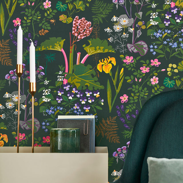 RABARBER Charcoal Multi by Boråstapeter Botanical Wallpaper – Schumacher 1791