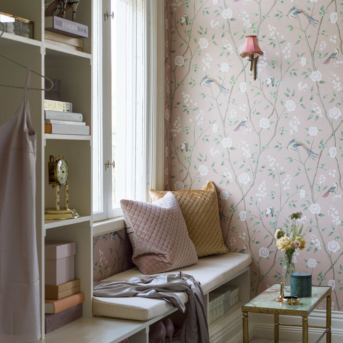 Paradise Birds Blush Shimmer by Boråstapeter Scenic Floral Wallpaper – Schumacher 1901