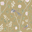 Paradise Birds wallpaper by Boråstapeter for Schumacher, featuring birds and floral branches on a gold background.