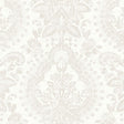 Boudoir Medallion wallpaper in grey by Boråstapeter for Schumacher, featuring a stylized flourish and paisley medallion pattern.