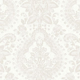 Boudoir Medallion wallpaper in grey by Boråstapeter for Schumacher, featuring a stylized flourish and paisley medallion pattern.