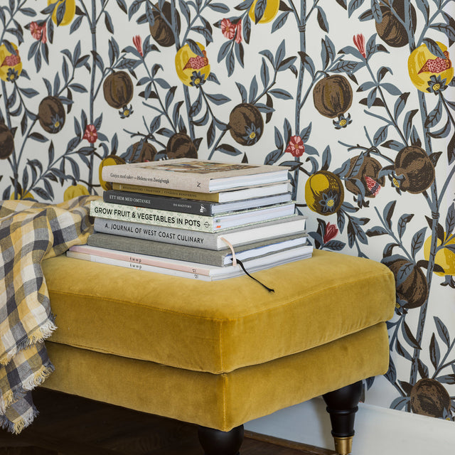 Granatapple Slate and Ochre by Boråstapeter Scandinavian Pomegranate Wallpaper – Schumacher 1959