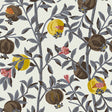 Granatapple wallpaper in slate and ochre by Boråstapeter for Schumacher, featuring pomegranates and foliage in a Scandinavian design.