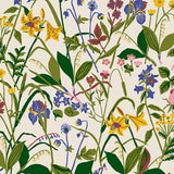 ROS OCH LILJA wallpaper in ivory by Boråstapeter for Schumacher, featuring a Scandinavian floral pattern with lilies, irises, and wildflowers.