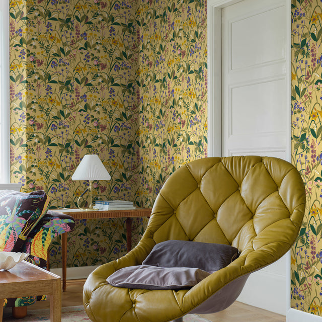 Ros Och Lilja Ochre by Boråstapeter Scandinavian Floral Wallpaper – Schumacher 1963