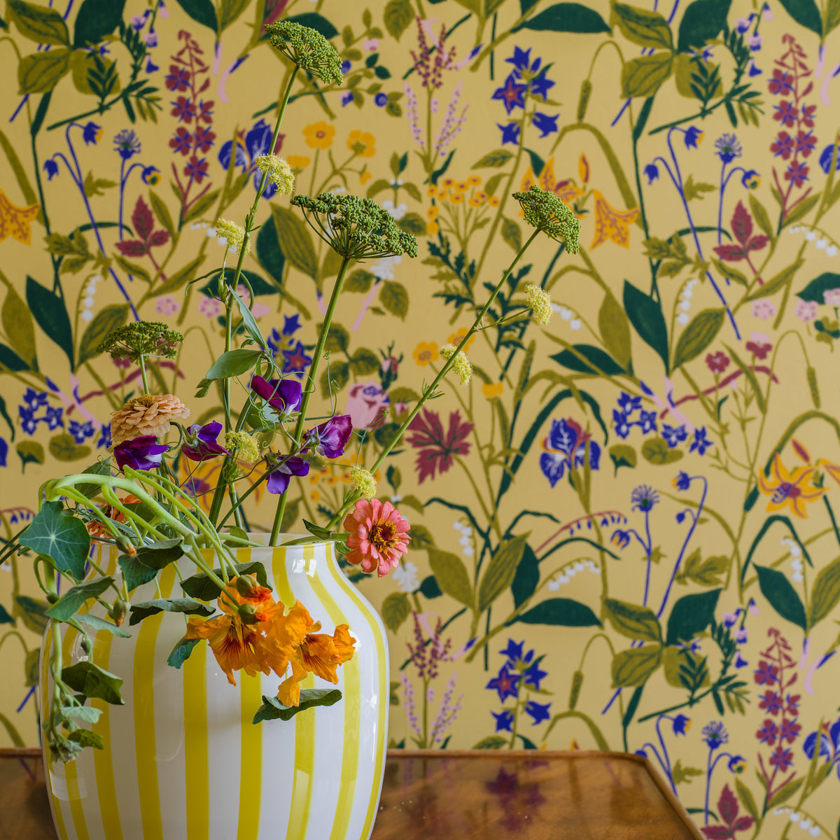 Ros Och Lilja Ochre by Boråstapeter Scandinavian Floral Wallpaper – Schumacher 1963