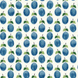 Prunus blue wallpaper by Boråstapeter for Schumacher, featuring whimsical blue plums and green leaves in a vintage Scandinavian design.