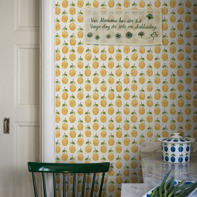 Prunus Yellow by Boråstapeter Vintage Plum Scandinavian Wallpaper – Schumacher 1975