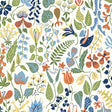 Herbarium wallpaper by Boråstapeter for Schumacher, featuring a whimsical multicolored botanical pattern by Stig Lindberg.