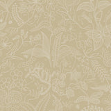 Grazia wallpaper in parchment by Boråstapeter for Schumacher, featuring whimsical garden and surrealist faces in a neutral palette.