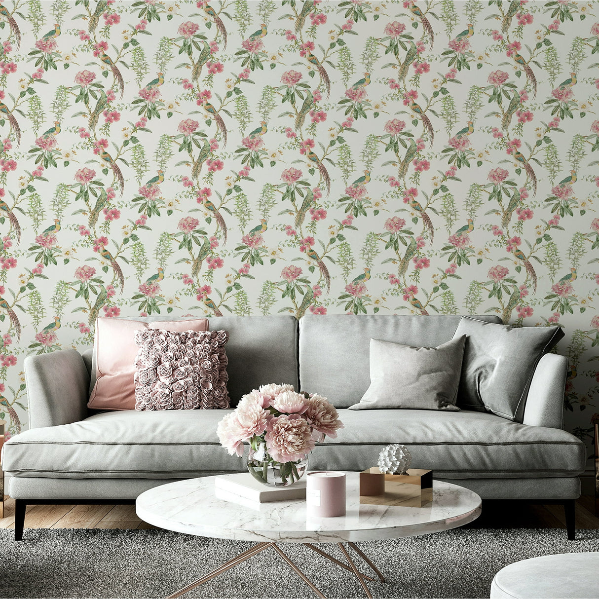 Celine Pink by Arthouse Courtyard Garden Wallpaper – Brewster Home Fashions AH924907