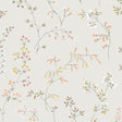 Delicately illustrated meadow flowers wallpaper in bone color by Boråstapeter for Schumacher, classic Nordic style.