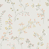 Delicately illustrated meadow flowers wallpaper in bone color by Boråstapeter for Schumacher, classic Nordic style.