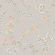 Delicately illustrated meadow flowers wallpaper in stone colorway, classic Nordic style by Boråstapeter for Schumacher.