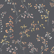 Charcoal wallpaper with delicately illustrated meadow flowers in various colors, classic Nordic style by Boråstapeter for Schumacher.