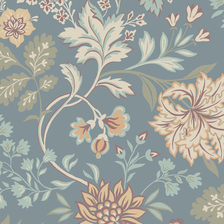 Alicia wallpaper by Boråstapeter for Schumacher in Slate, featuring a stylized floral pattern with blue and neutral tones.
