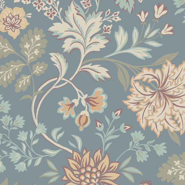 Alicia wallpaper by Boråstapeter for Schumacher in Slate, featuring a stylized floral pattern with blue and neutral tones.