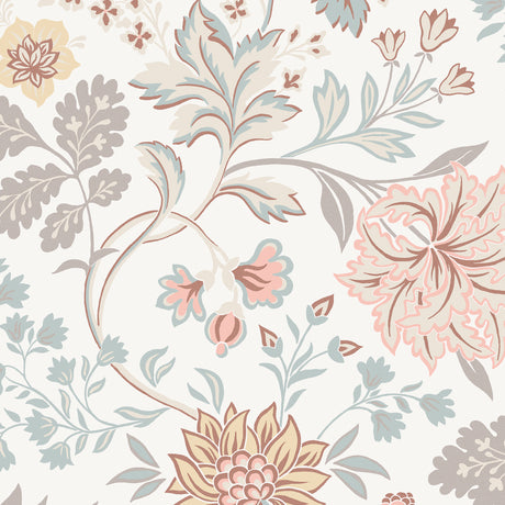 Alicia wallpaper by Boråstapeter for Schumacher, featuring a stylized floral pattern in sage and pastel tones.