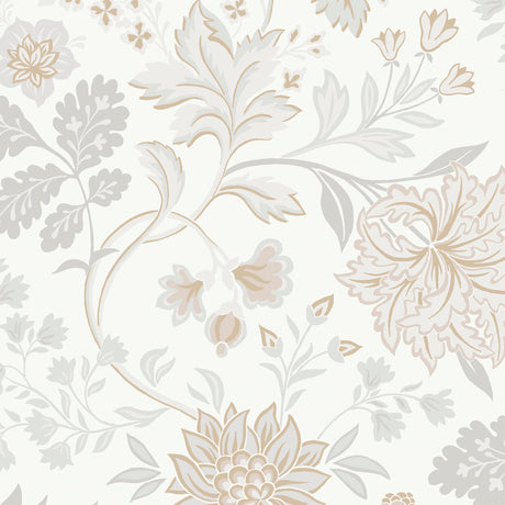 Alicia wallpaper by Boråstapeter for Schumacher in stone and gold, featuring a stylized floral pattern with relaxed charm.