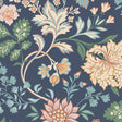 Alicia wallpaper by Boråstapeter for Schumacher, featuring a stylized floral pattern in navy, green, and pastel tones.