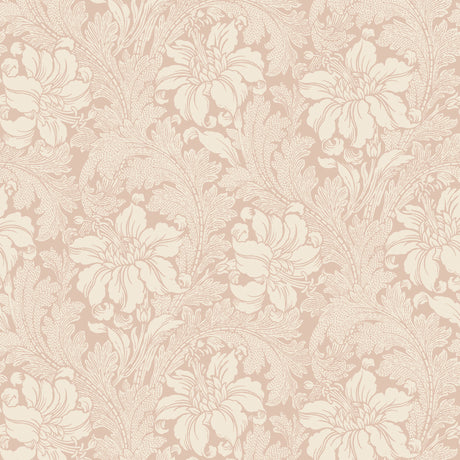 Acanthus Garden blush floral wallpaper by Boråstapeter for Schumacher, featuring elegant blooming flowers and leaves in a classic pattern.