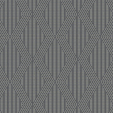 Garbo wallpaper in slate and gold by Boråstapeter for Schumacher, geometric Art Deco trellis pattern