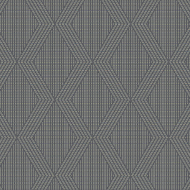 Garbo wallpaper in slate and gold by Boråstapeter for Schumacher, geometric Art Deco trellis pattern