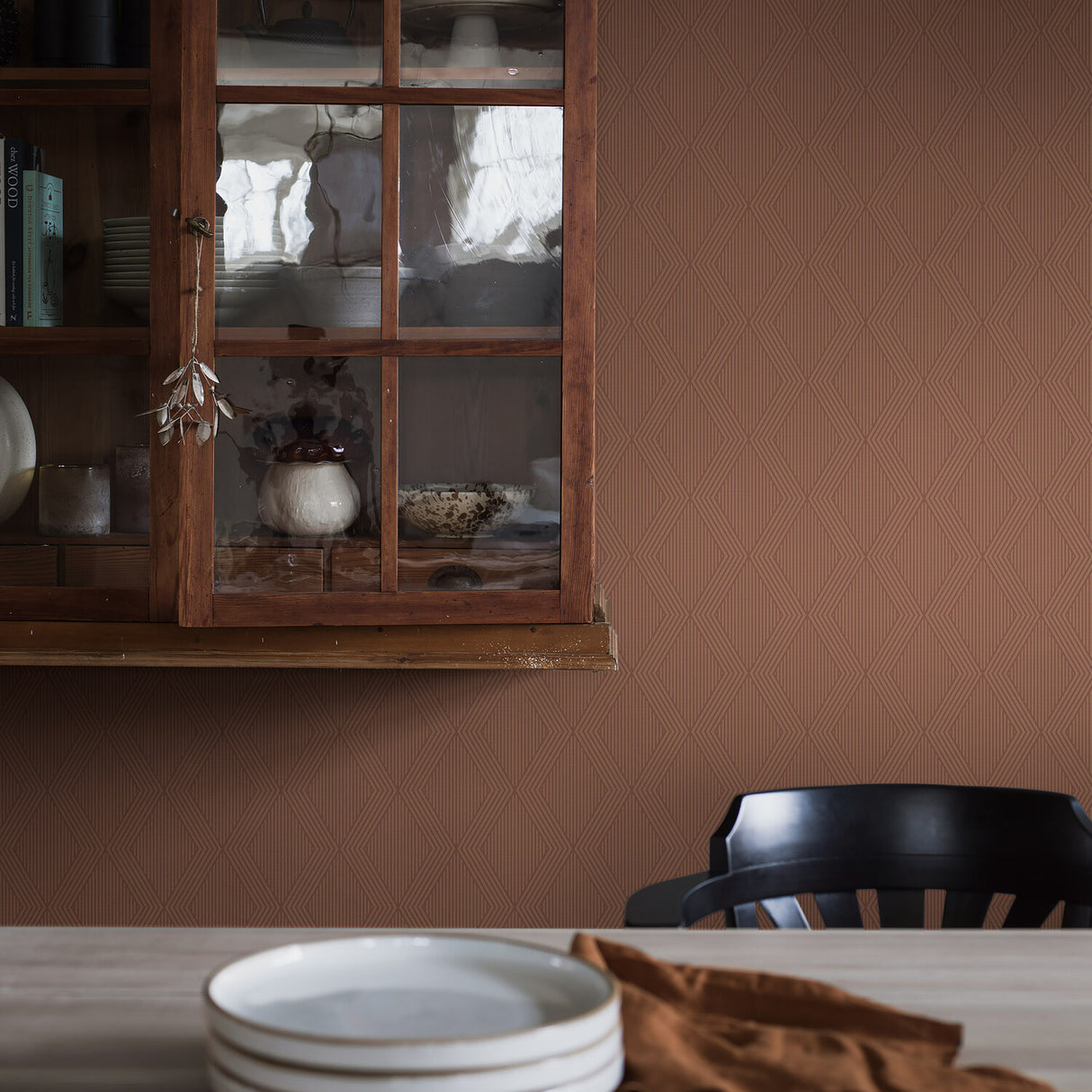 Garbo Terracotta and Gold by Boråstapeter Geometric Trellis Wallpaper – Schumacher 2014