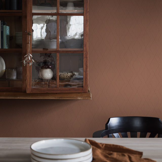 Garbo Terracotta and Gold by Boråstapeter Geometric Trellis Wallpaper – Schumacher 2014