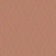 Garbo terracotta and gold geometric trellis wallpaper by Boråstapeter for Schumacher, shown in close-up and styled interior view.