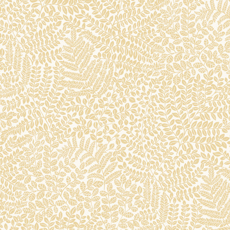 Bladverk Sand botanical wallpaper by Boråstapeter for Schumacher, shown in a Scandinavian-inspired living room setting.