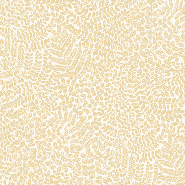 Bladverk Sand botanical wallpaper by Boråstapeter for Schumacher, shown in a Scandinavian-inspired living room setting.