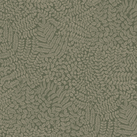 Bladverk Spruce by Boråstapeter - Delicate midcentury modern botanical wallpaper in green with intricate leaf pattern, styled in a dining room setting.
