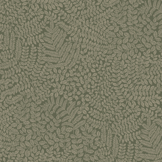 Bladverk Spruce by Boråstapeter - Delicate midcentury modern botanical wallpaper in green with intricate leaf pattern, styled in a dining room setting.