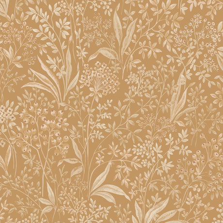 Nocturne wallpaper in Parchment by Boråstapeter for Schumacher, featuring a detailed botanical and berry pattern in a warm neutral colorway.