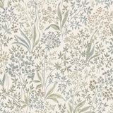Nocturne Sage by Boråstapeter botanical wallpaper with small-scale flowering botanicals and berries in green and muted tones
