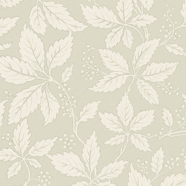 Vildvin Leaf wallpaper by Boråstapeter for Schumacher, featuring a botanical Virginia vine pattern in a soft neutral colorway.