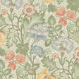 Jane Mural wallpaper by Boråstapeter in Leaf colorway, featuring vintage-inspired floral and foliage design in green, blue, yellow, and pink tones.