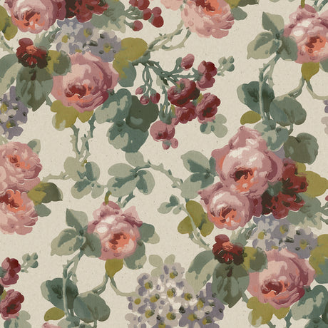 Painterly vintage floral wall mural with multi-colored rose bouquets by Boråstapeter for Schumacher