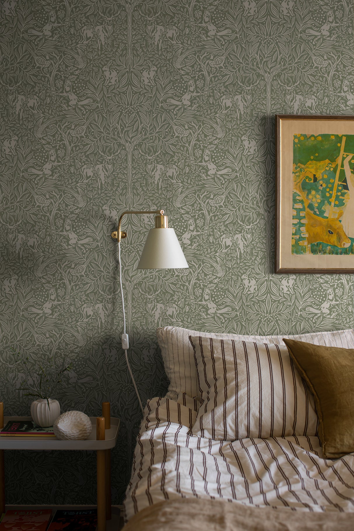 Under the Elder Tree Sage by Boråstapeter Whimsical Forest Animal Wallpaper – Schumacher 2046