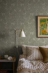 Under the Elder Tree Sage by Boråstapeter Whimsical Forest Animal Wallpaper – Schumacher 2046