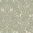 Under the Elder Tree wallpaper in sage by Boråstapeter for Schumacher, featuring whimsical forest animals and lush foliage in a symmetrical, detailed design.
