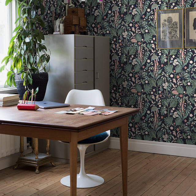 Turgräs Midnight by Boråstapeter Whimsical Scandinavian Forest Wallpaper – Schumacher 2090