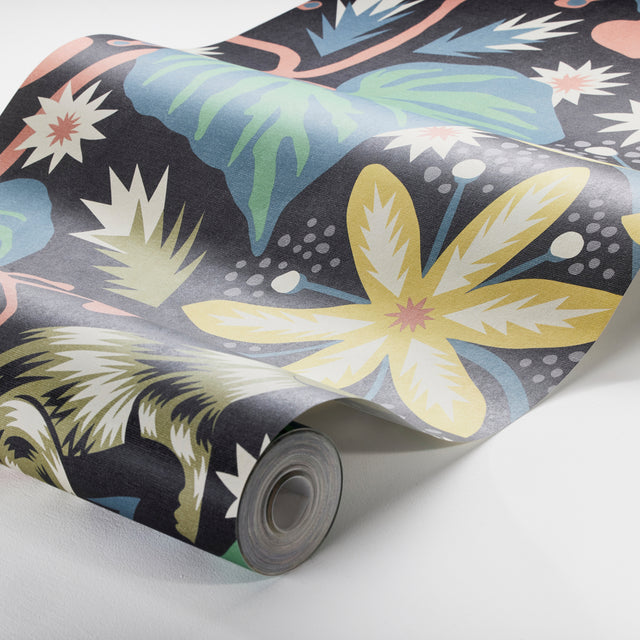 Zingkorre Mural Midnight Multi by Boråstapeter Whimsical Animal Scenic Wallpaper – Schumacher 2094