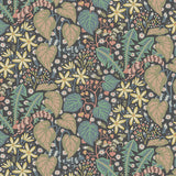 Zingkorre Mural wallpaper in Midnight Multi by Boråstapeter for Schumacher, featuring playful squirrels, foliage, and flowers in a dense, whimsical pattern.